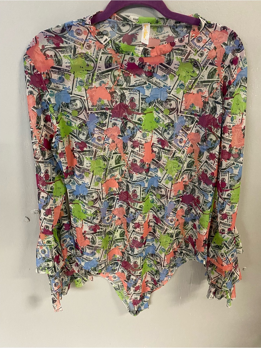 Colorful money print women’s love nations body suit